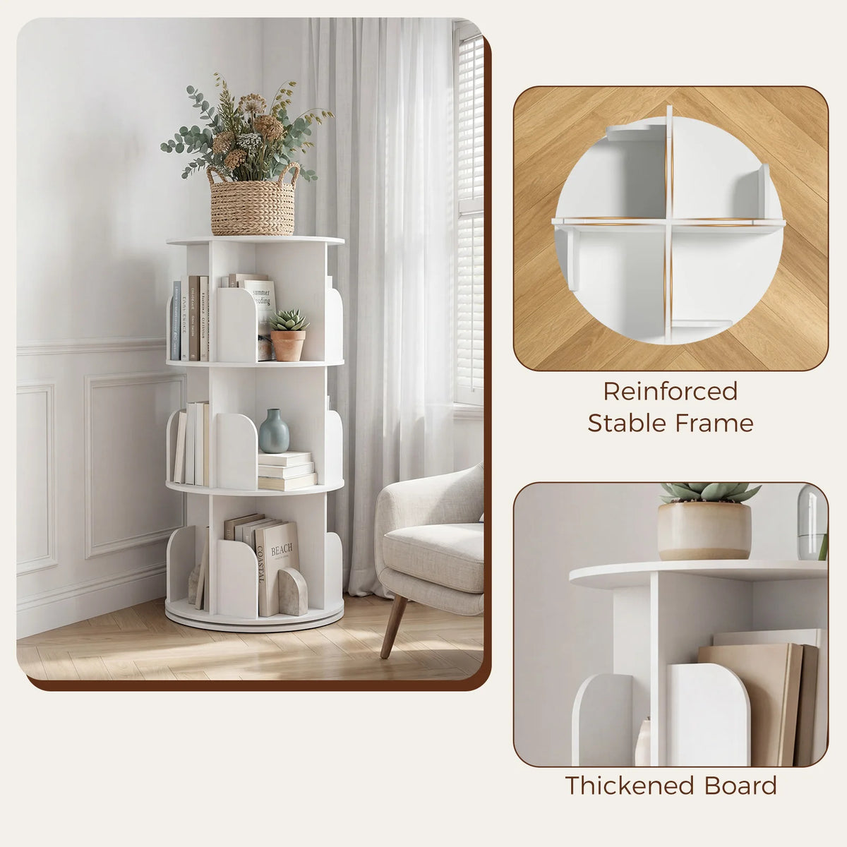 Premium Rotating Bookshelf Display Rack For Organized Home Storage