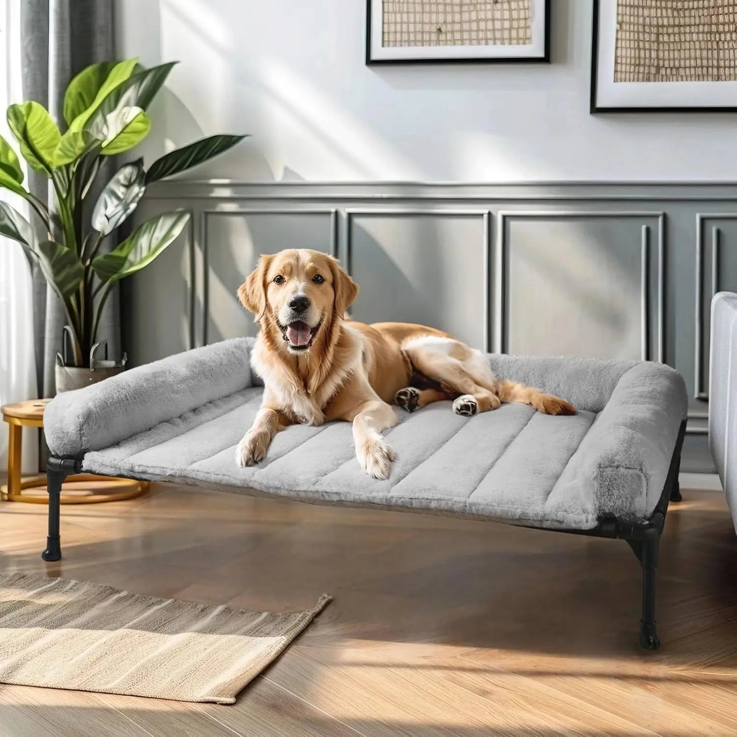 Elevated Orthopedic Dog Bed With Fluffy Bolster And Removable Mat