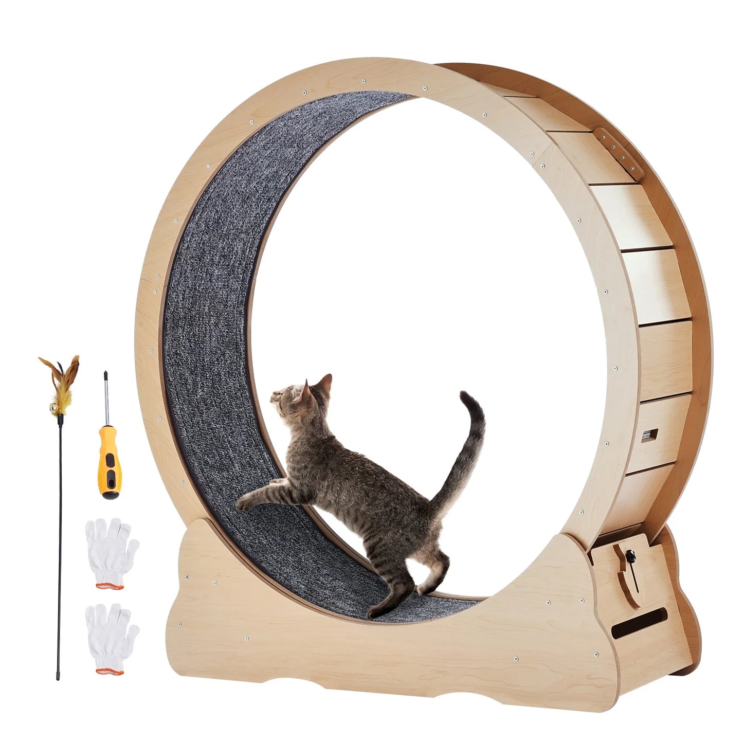 SucceBuy Wooden Cat Exercise Wheel Large Indoor Treadmill Wheel