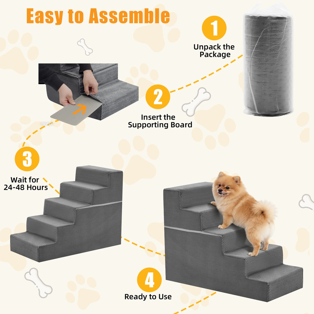 Curved Foam Dog Ramp Stairs With Non Slip Indoor Steps