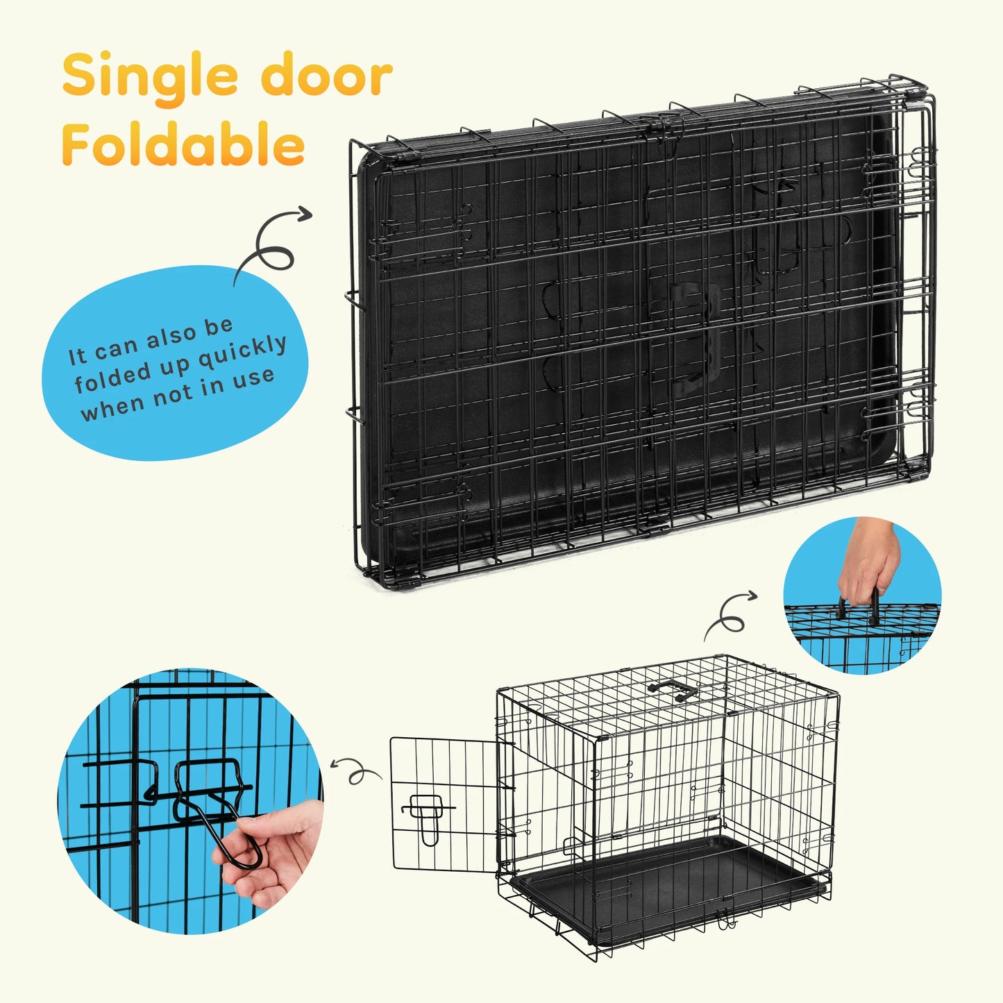 JHK Folding Metal Wire Dog Cage With Leak Proof Pan