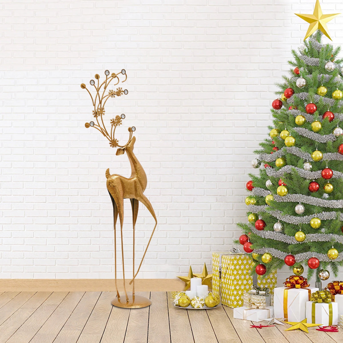 Elegant Metal Reindeer Statue For Modern Home And Office Holiday Decor