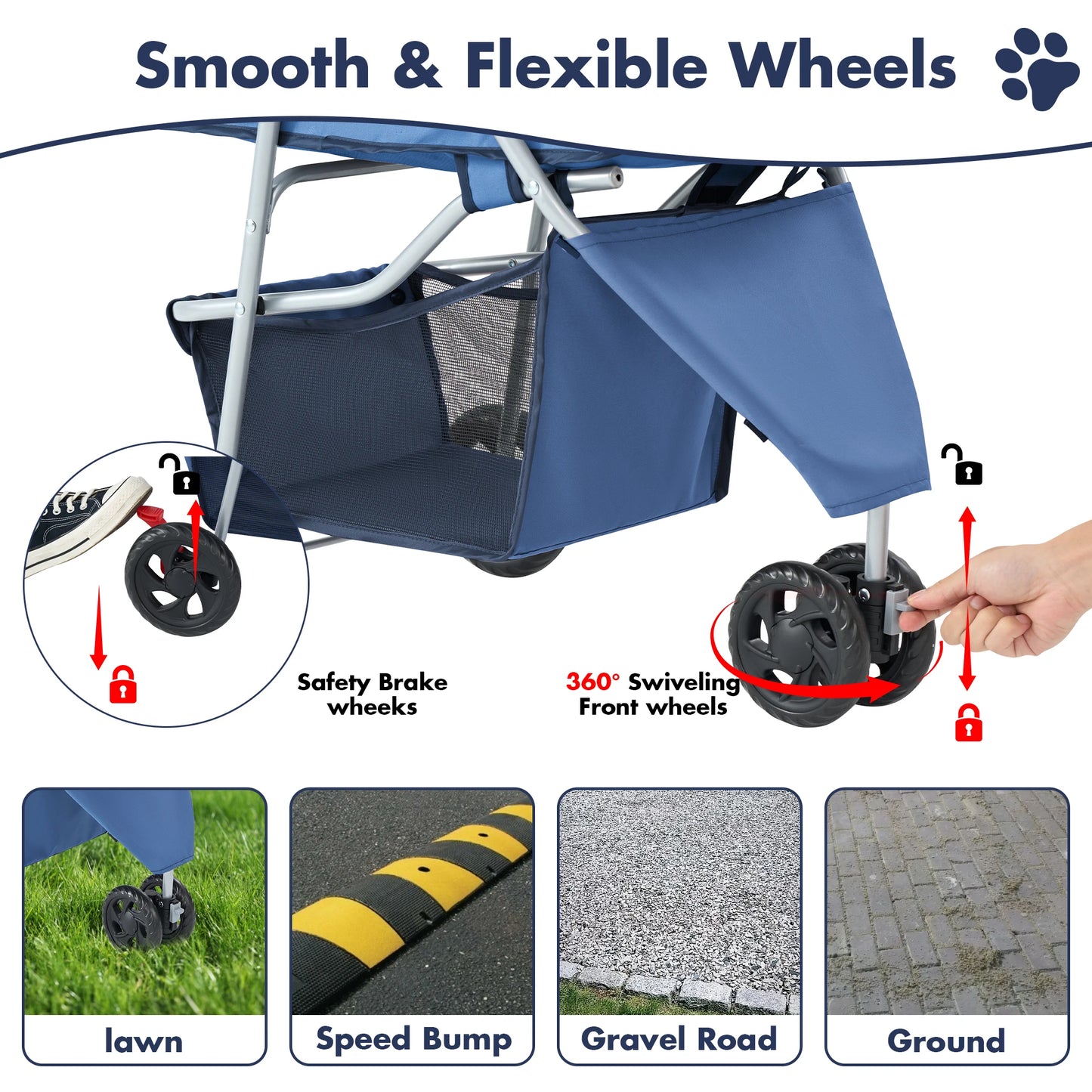 3-Wheel Foldable Pet Stroller For Small Dogs And Cats Mesh