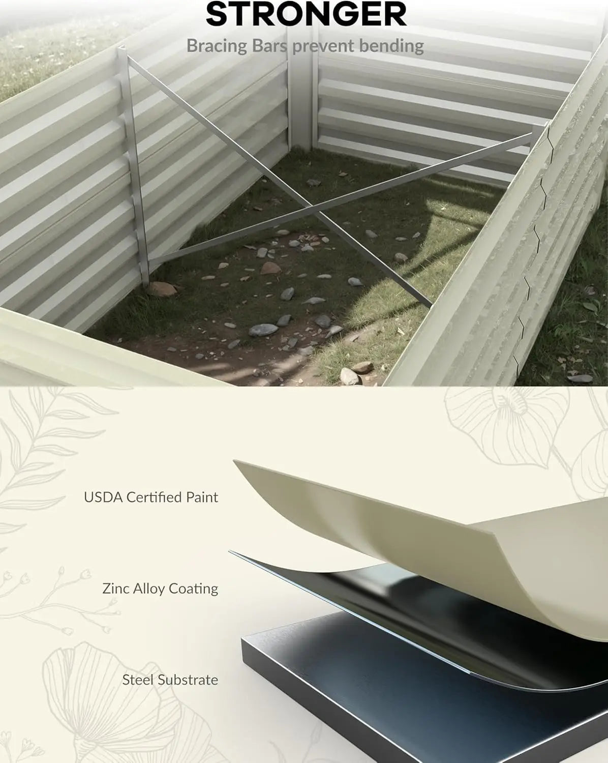 TWISTER.CK Galvanized Raised Garden Bed For Vegetables, Flowers, Herbs