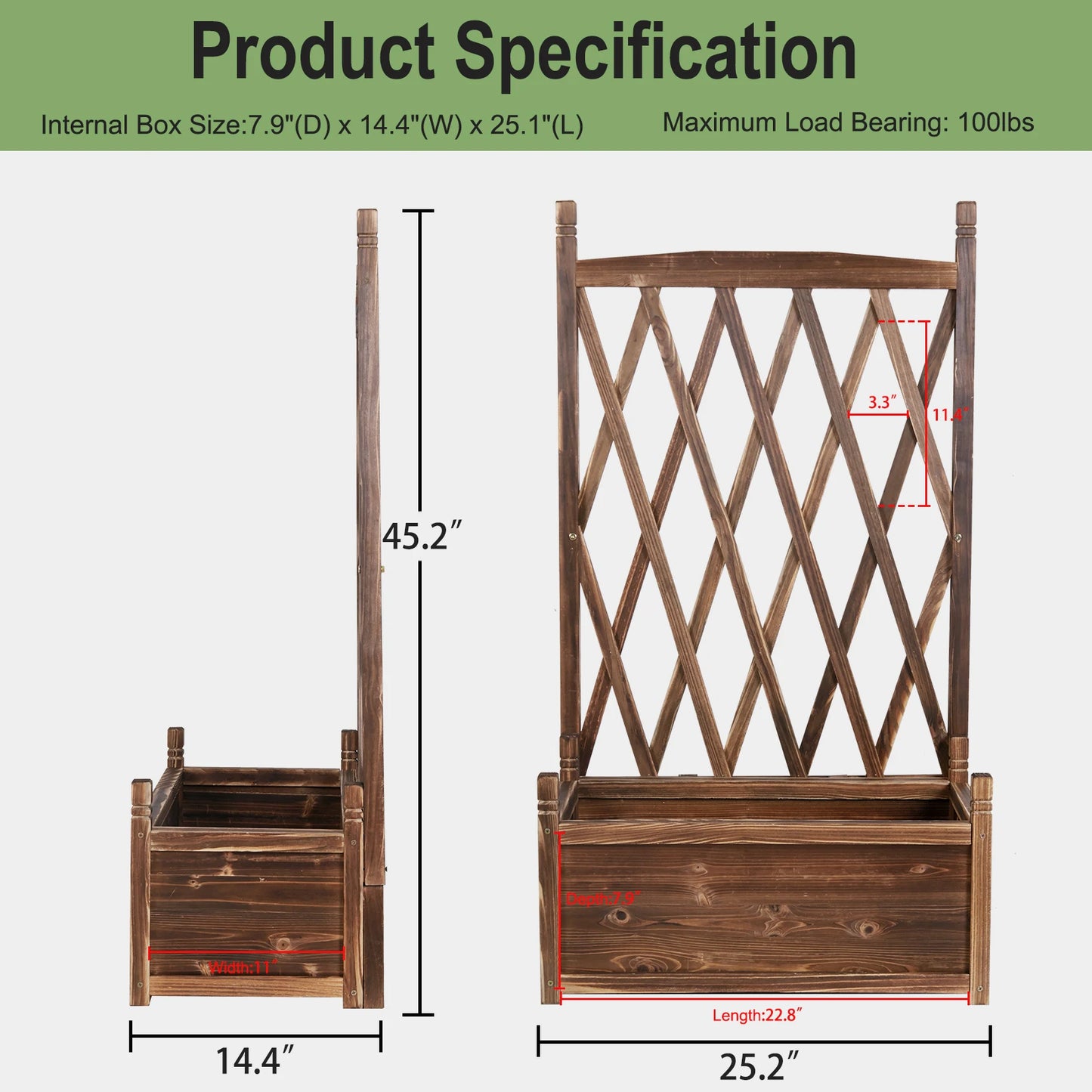 Raised Wooden Garden Bed Trellis Planter For Herbs And Flowers