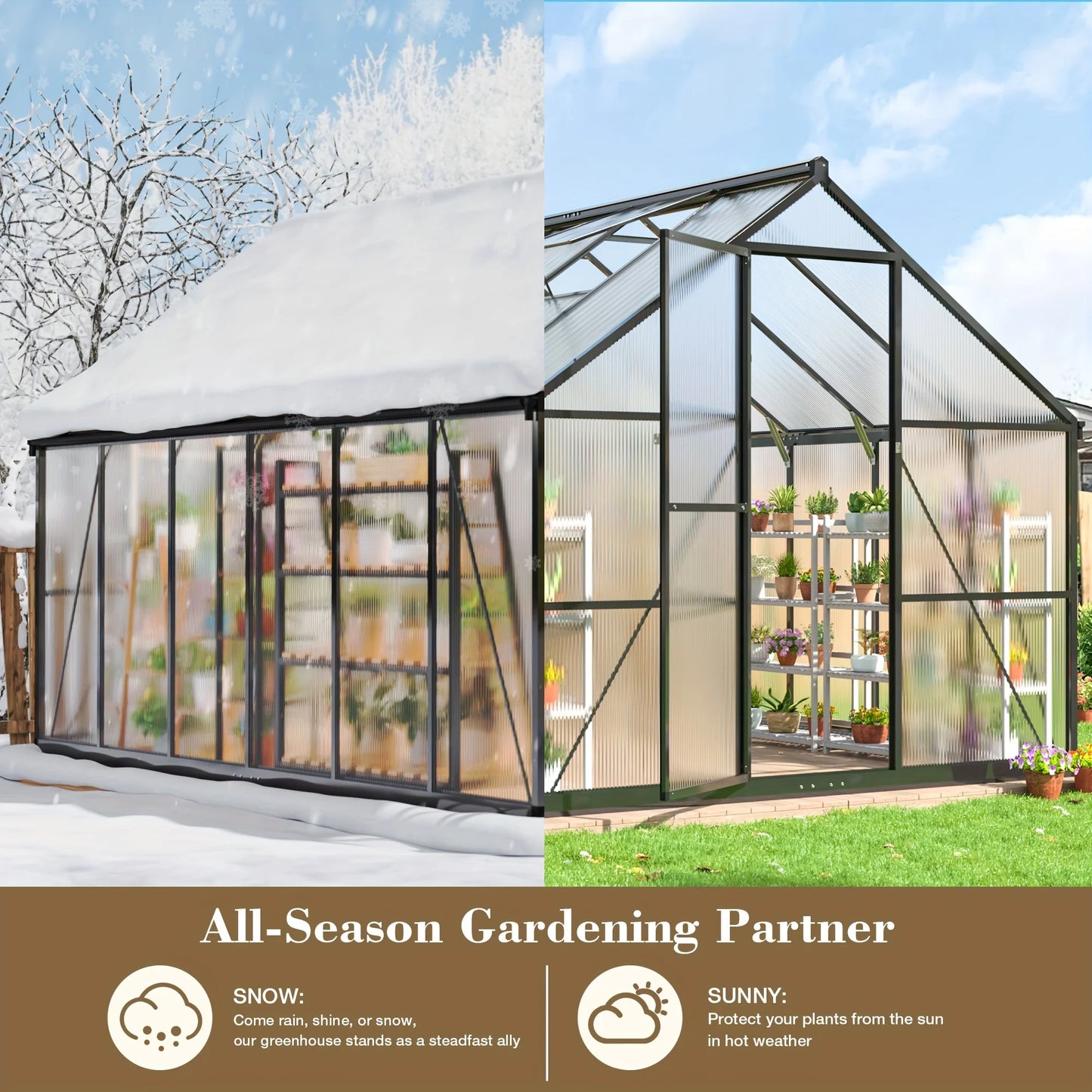 VIWAT Polycarbonate Greenhouse With Aluminum Frame And Vent Roof UV Protection