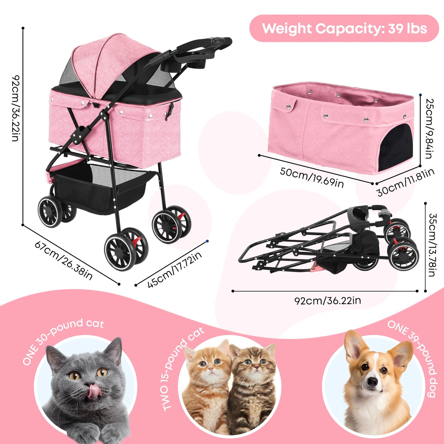 Chihuahua Pet Stroller Portable Foldable Carrier For Small Pets