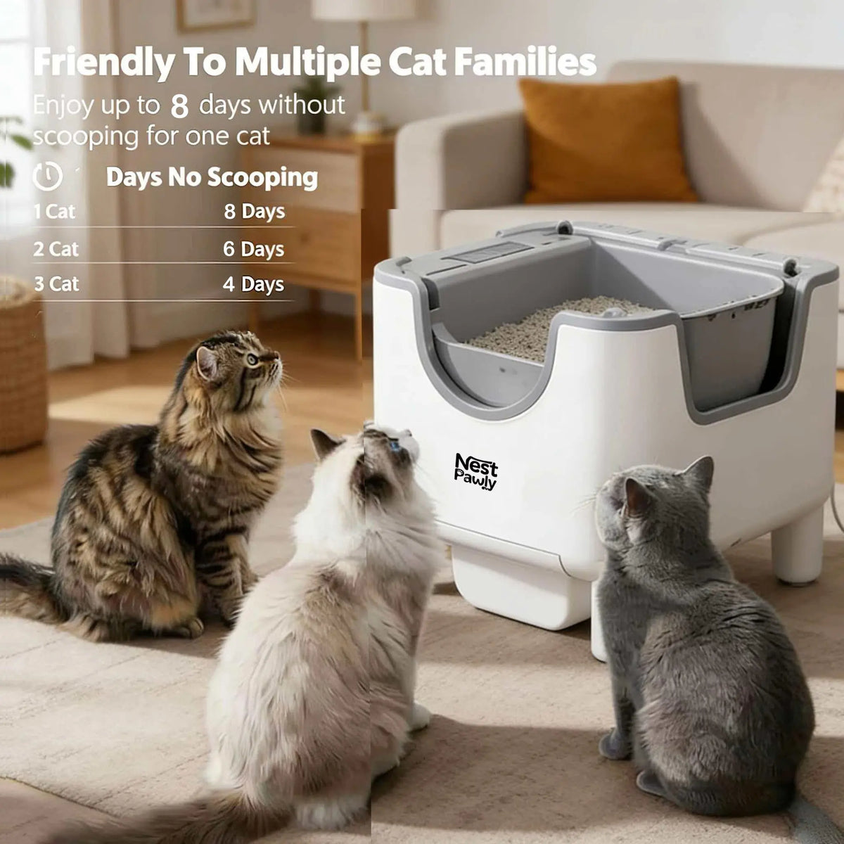 NestPawly M07 Automatic Self Cleaning Open Top Cat Litter Box
