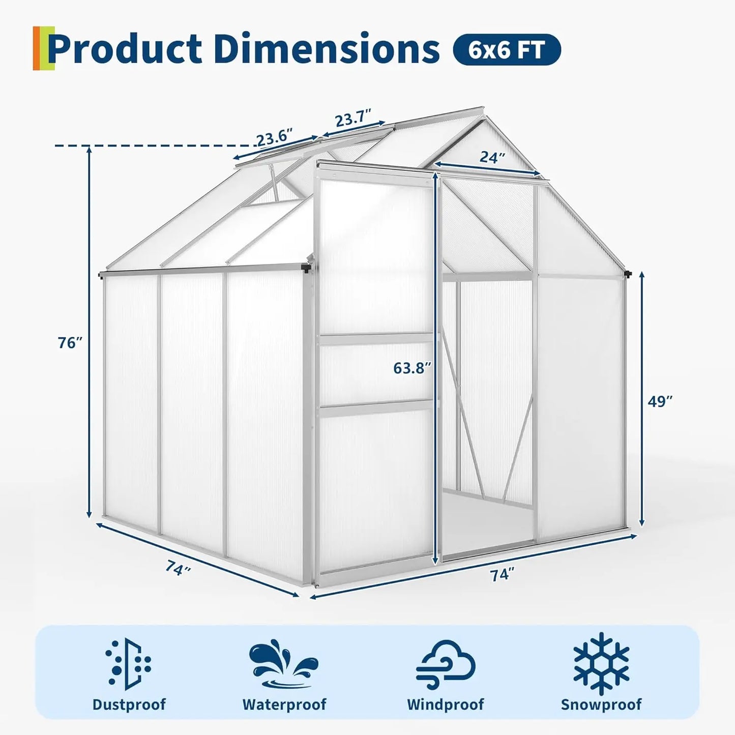 Outdoor Polycarbonate Greenhouse With Adjustable Roof Vent And Sliding Door