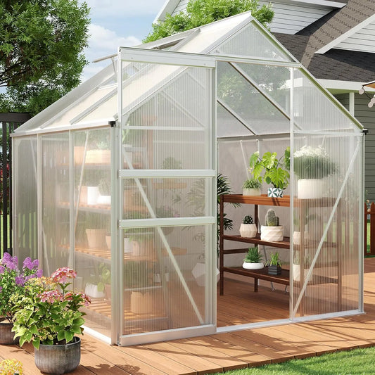6x6 Ft Outdoor Greenhouse Polycarbonate With Adjustable Roof Vent And Door