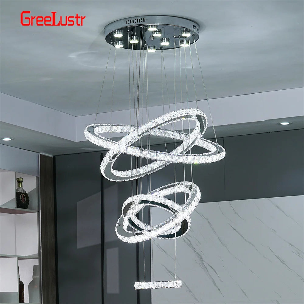 GreeLustr Modern Crystal Chrome LED Pendant Chandelier Light