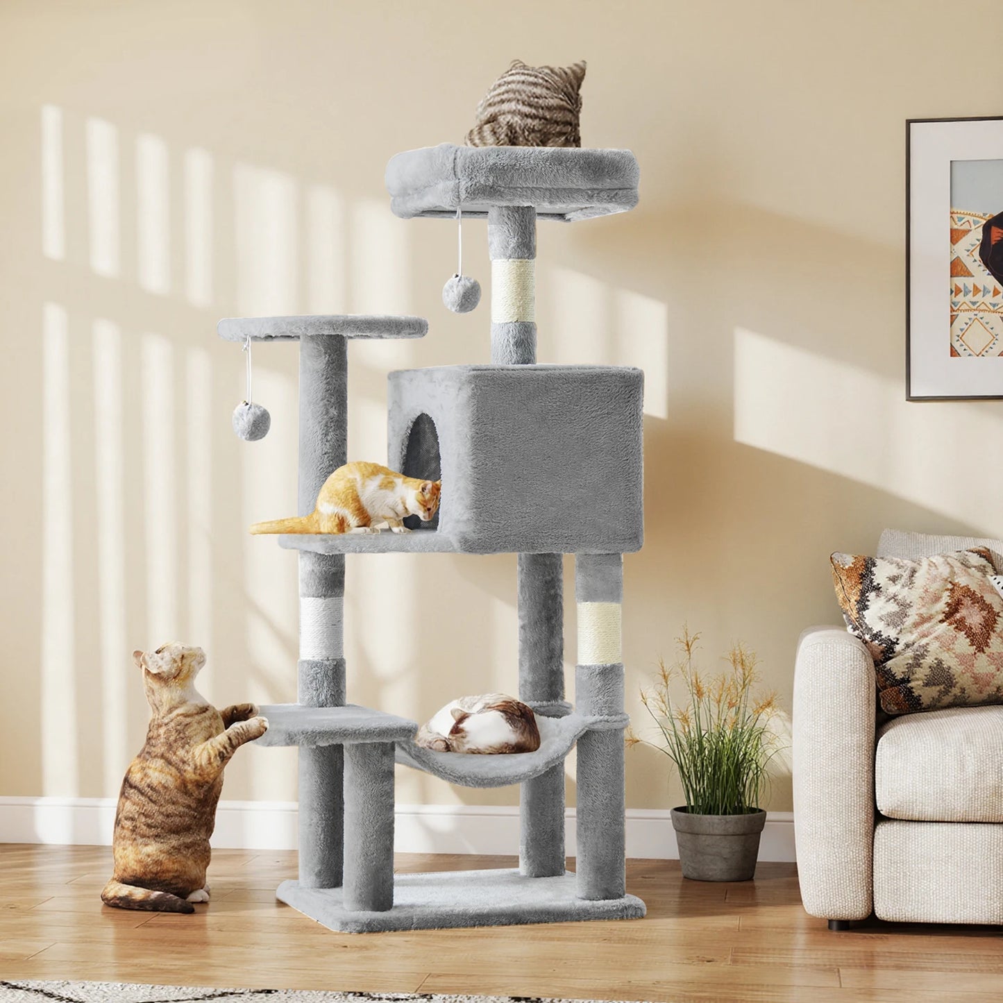 JHK Cat Tree Tall Multi Cat Climbing Tower With Indoor Natural Sisal Posts