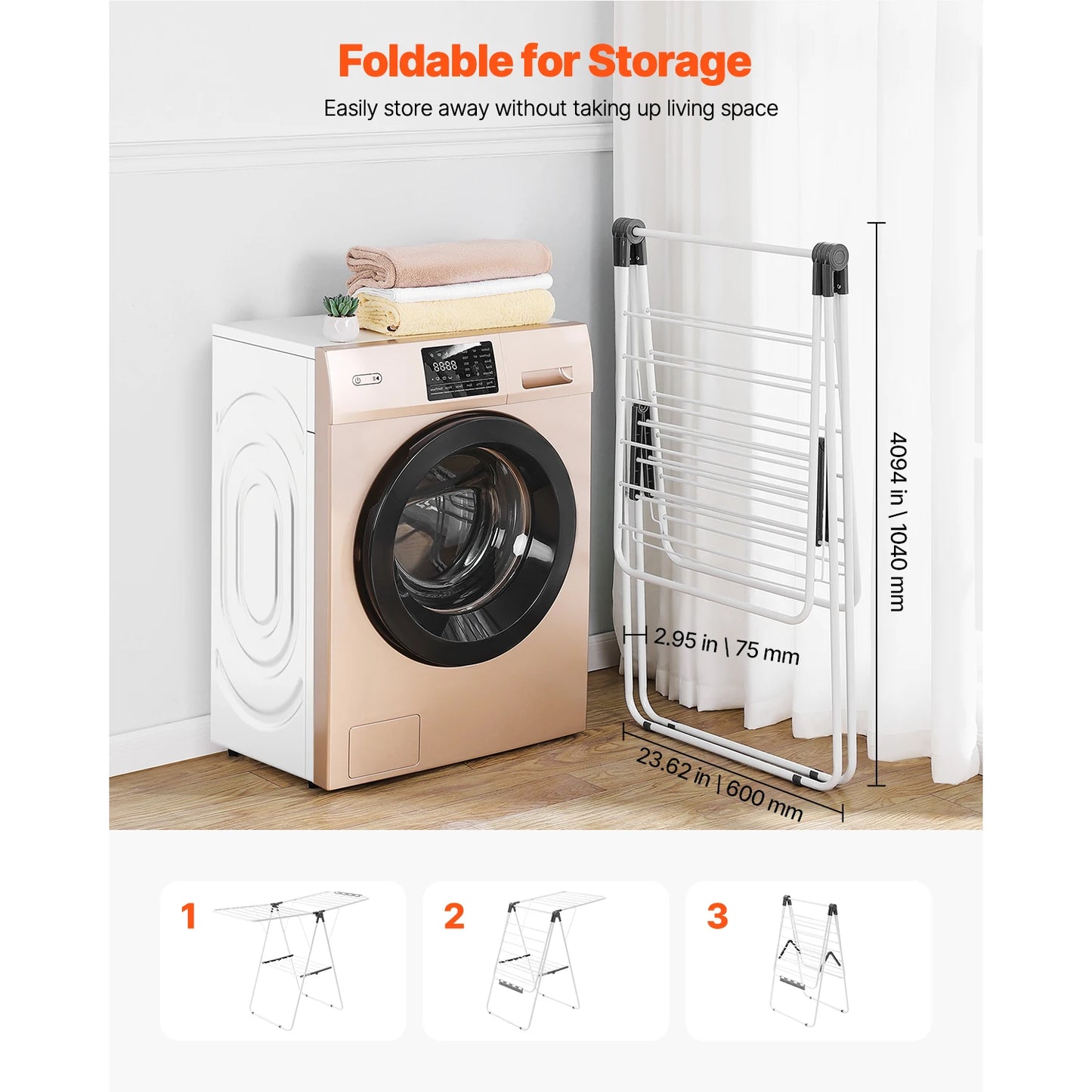 SucceBuy Foldable Clothes Drying Rack With Sock Clips Height Adjustable