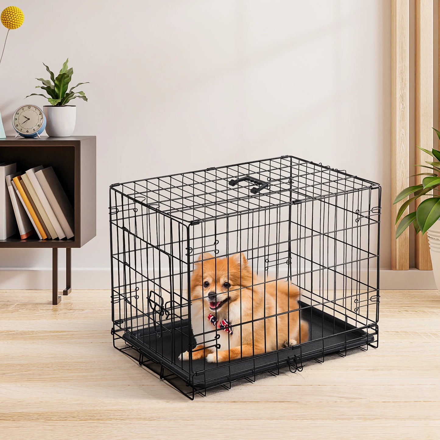 JHK Folding Metal Wire Dog Cage With Leak Proof Pan