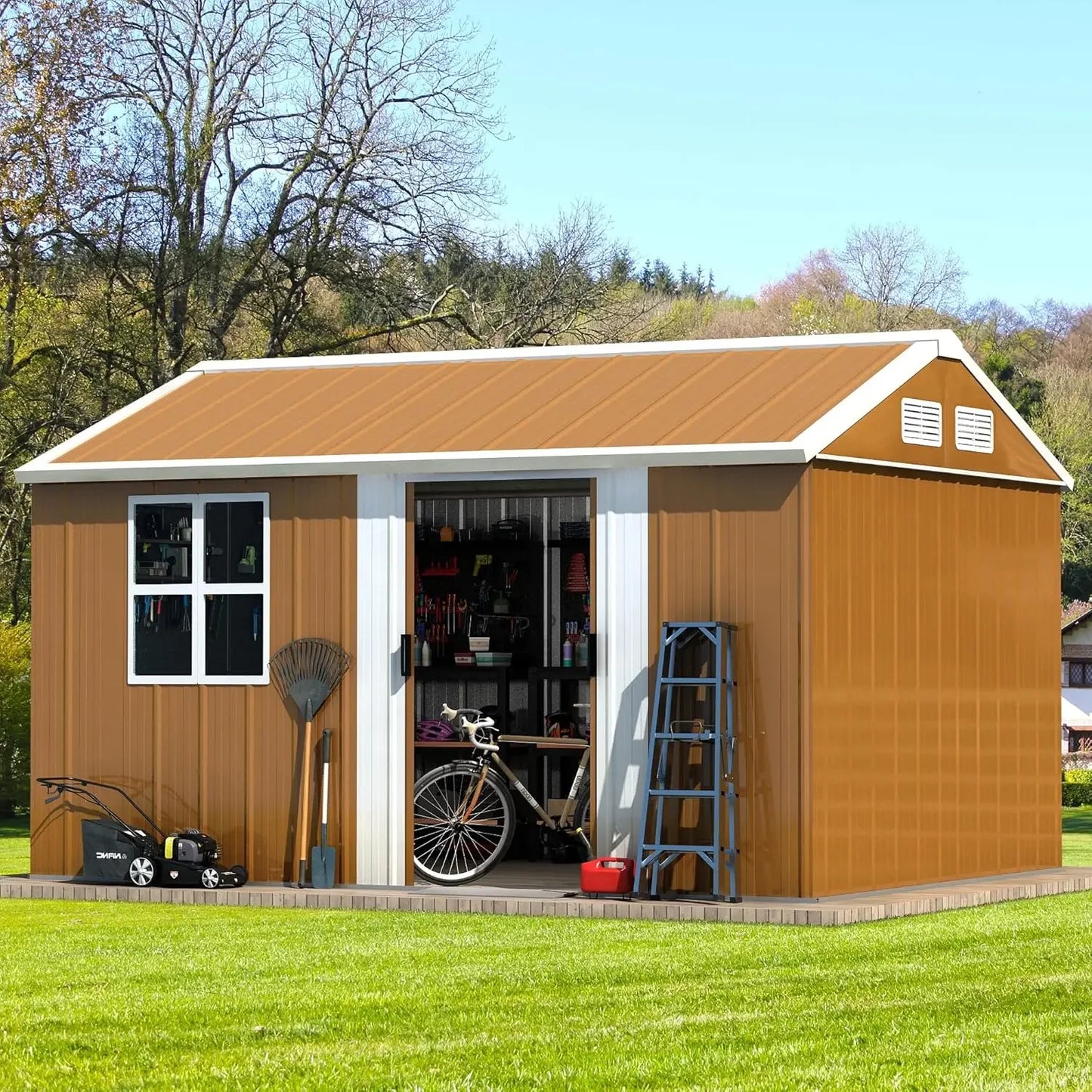Metal Outdoor Storage Shed With Windows Door And Ventilation