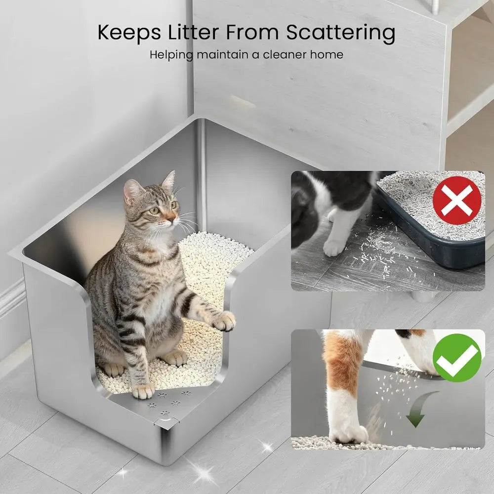 Stainless Steel Cat Litter Box With High Side And Wheels